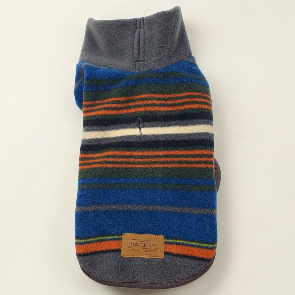 Pendleton Dog Coat XS Blue Striped Fleece Mock Neck Jacket Leash Hole
